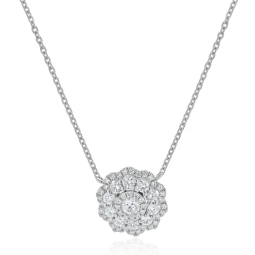 14 Karat White Gold Diamond Cluster Necklace