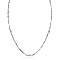 14 Karat White Gold Diamond Station Tennis Necklace