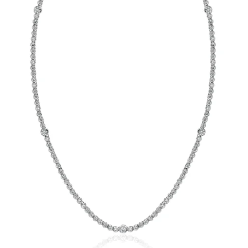 14 Karat White Gold Diamond Station Tennis Necklace