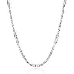 14 Karat White Gold Diamond Station Tennis Necklace