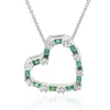 18 Karat White Gold Diamond and Emerald Open Heart Necklace