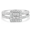 14 Karat White Gold Diamond Square Halo Split Shank Engagement Ring