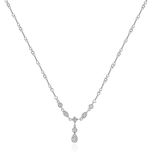 18 Karat White Gold Diamond Twisted Link Lariat Necklace