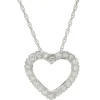 14 Karat White Gold Diamond Open Heart Necklace