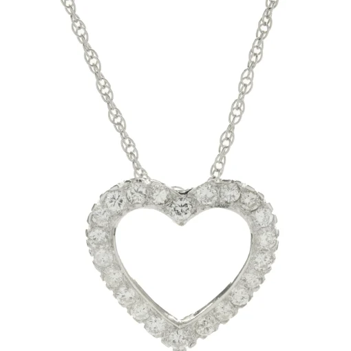 14 Karat White Gold Diamond Open Heart Necklace