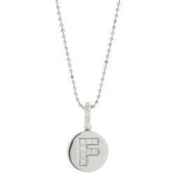 14 Karat White Gold Diamond F Disc Necklace