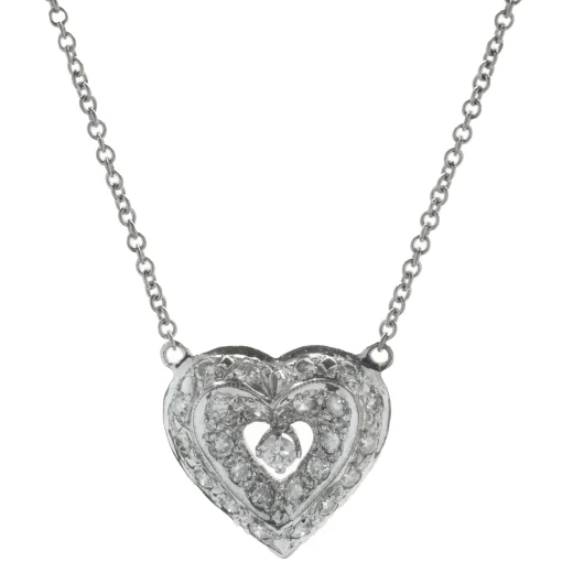 18 Karat White Gold Diamond Heart Necklace