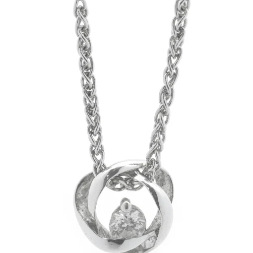 14 Karat White Gold Diamond Solitaire Swirl Necklace