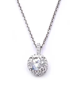 14 Karat White Gold Diamond Halo Necklace