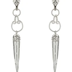 14 Karat White Gold Diamond Spike Drop Earrings