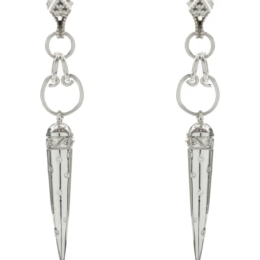 14 Karat White Gold Diamond Spike Drop Earrings