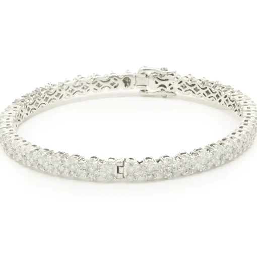 14 Karat White Gold Diamond Cluster Bangle Bracelet