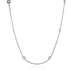 18 Karat White Gold Diamond Halo Station Necklace