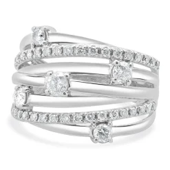 10 Karat White Gold Diamond Bypass Ring with Stations
