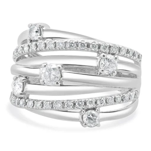 10 Karat White Gold Diamond Bypass Ring with Stations