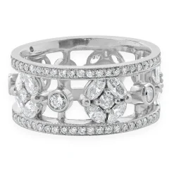 14 Karat White Gold Diamond Floral Station Cigar Band