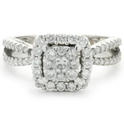 14 Karat White Gold Diamond Cluster Engagement Ring