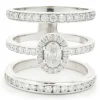 14 Karat White Gold Diamond Three Row Ring with Oval Centerpiece