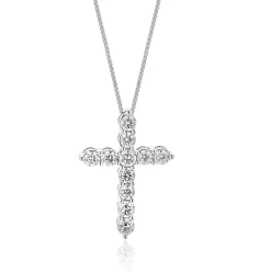 14 Karat White Gold Diamond Cross Necklace