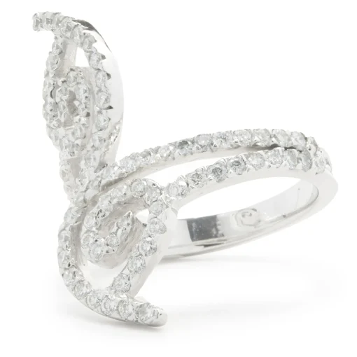 18 Karat White Gold Diamond Floral Long Finger Ring