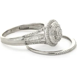 10 Karat White Gold Diamond Cluster Wedding Set
