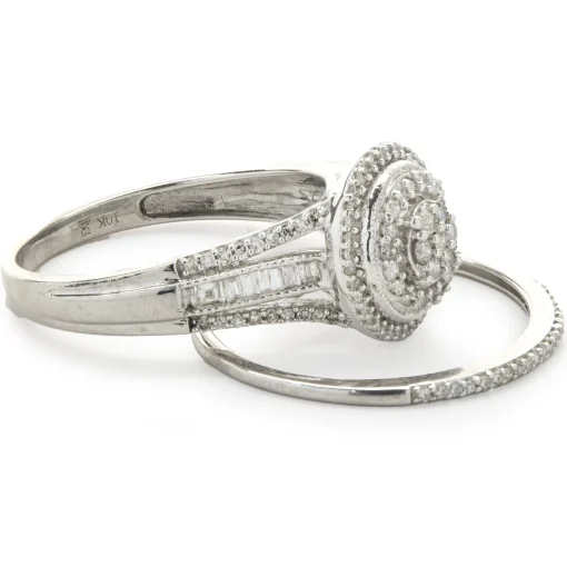 10 Karat White Gold Diamond Cluster Wedding Set