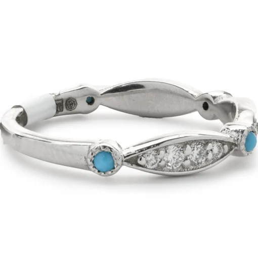 14 Karat White Gold Diamond and Turquoise Band