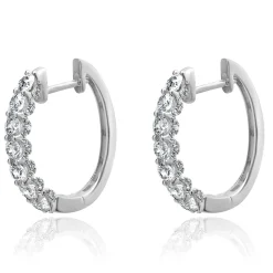 14 Karat White Gold Diamond Oval Hoop Earrings with Mico Pave Diamond Sides
