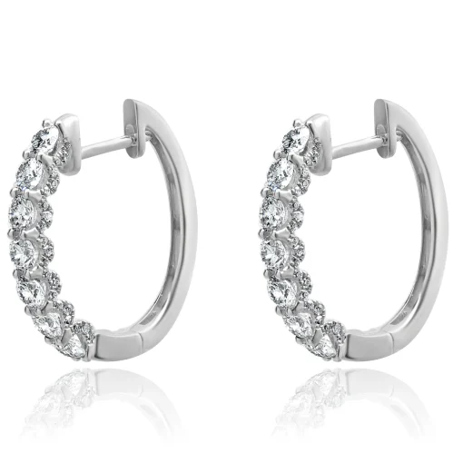 14 Karat White Gold Diamond Oval Hoop Earrings with Mico Pave Diamond Sides