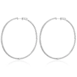 14 Karat White Gold Diamond Inside Outside Hoop Earrings