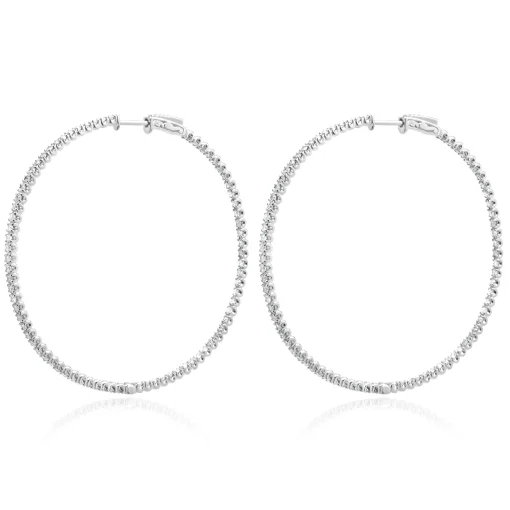 14 Karat White Gold Diamond Inside Outside Hoop Earrings
