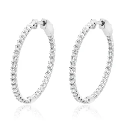 14 Karat White Gold Diamond Inside Outside Hoop Earrings