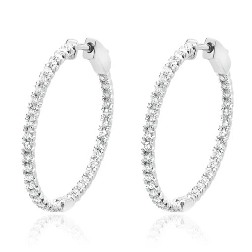 14 Karat White Gold Diamond Inside Outside Hoop Earrings