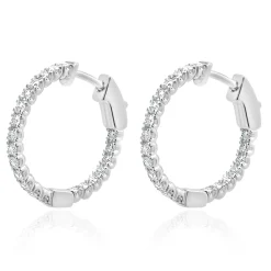 14 Karat White Gold Diamond Inside Outside Hoop Earrings
