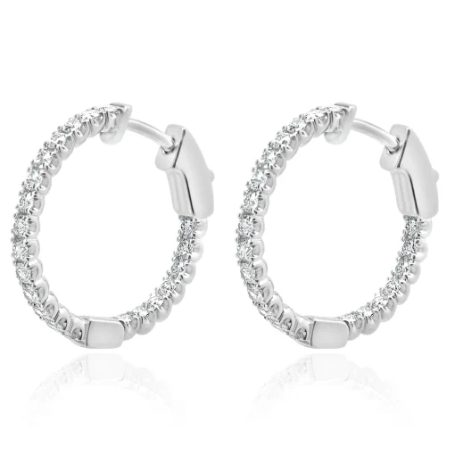 14 Karat White Gold Diamond Inside Outside Hoop Earrings