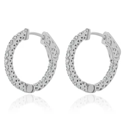 14 Karat White Gold Diamond Hoop Earrings