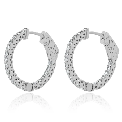 14 Karat White Gold Diamond Hoop Earrings