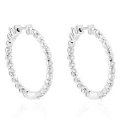 14 Karat White Gold Diamond Inside Outside Hoop Earrings