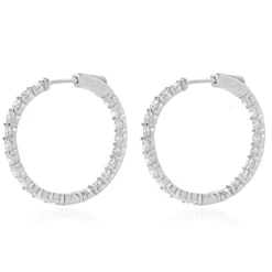 14 Karat White Gold Diamond Inside and Outside Hoops