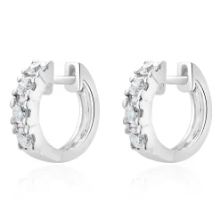 18 Karat White Gold Diamond Huggie Hoop Earrings
