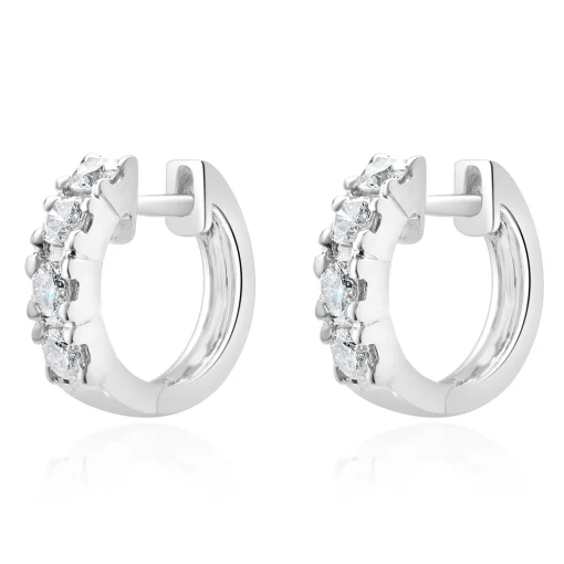 18 Karat White Gold Diamond Huggie Hoop Earrings