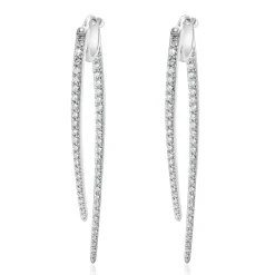 14 Karat White Gold Diamond Front and Back Spear Drop Earrings