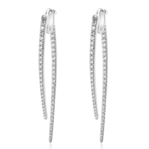 14 Karat White Gold Diamond Front and Back Spear Drop Earrings