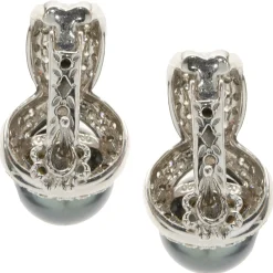 14 Karat White Gold Diamond and Tahitian Pearl Drop Earrings