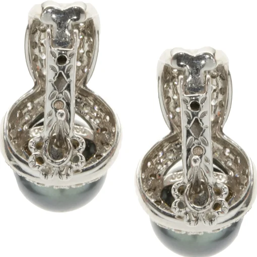 14 Karat White Gold Diamond and Tahitian Pearl Drop Earrings