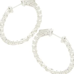14 Karat White Gold Diamond Inside Outside Hoop Earrings