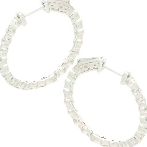 14 Karat White Gold Diamond Inside Outside Hoop Earrings