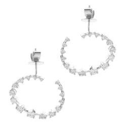 14 Karat White Gold Diamond Swoop Hoop Earrings