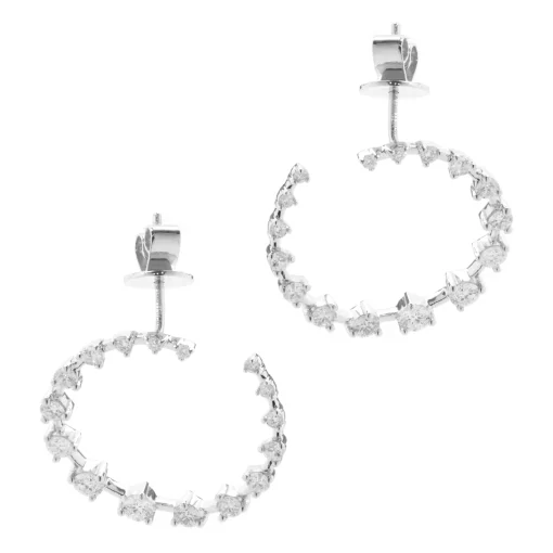 14 Karat White Gold Diamond Swoop Hoop Earrings