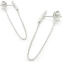 14 Karat White Gold Diamond Bar and Chain Drop Earrings